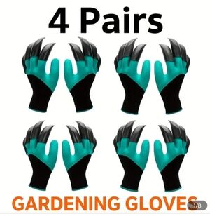 4 pairs Teal and Black Gardening Gloves with Claws